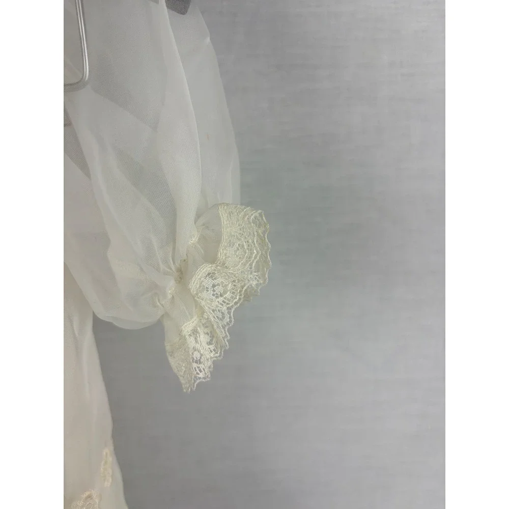 Vintage‎ White Sheer Embroidered Baby Christening Gown Lace Trim Ribbon Tie 9M